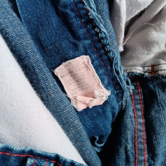 Boys 24" Vintage 1970's Indigo Denim Cutoff Shorts Red Stitching Talon Zip - Picture 7 of 7